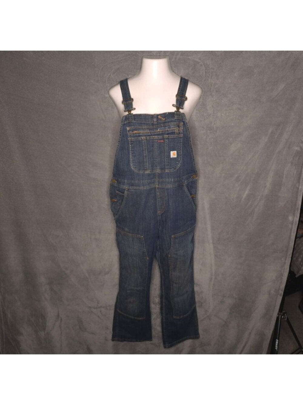 Carhartt Womens Denim Overalls L Medium Wash Double Knee Adjustable Workwear